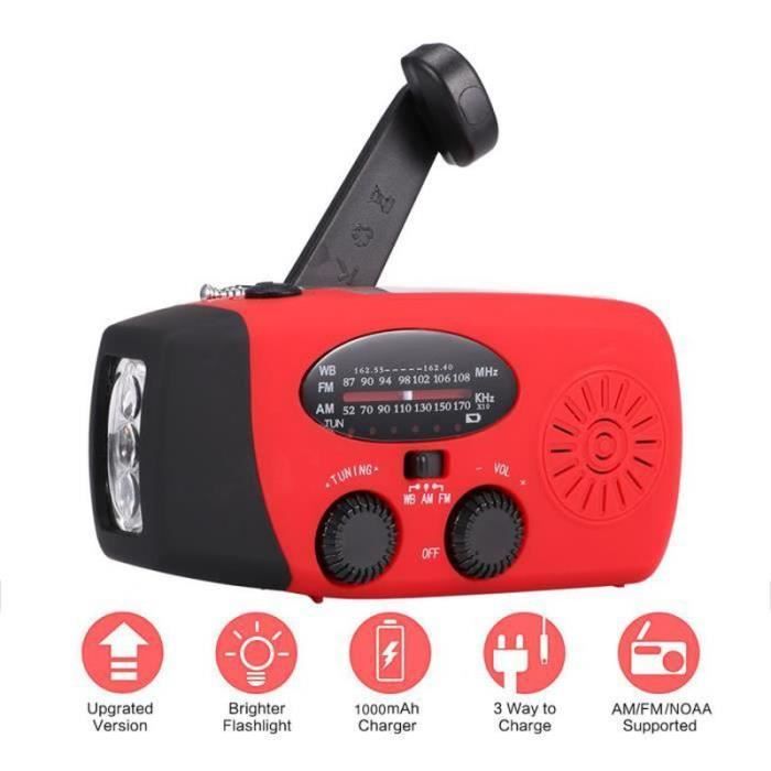 Radio Solaire D'urgence IRonsnow - AM/FM/NOAA, Lampe Torche 1.5W, Alarme SOS, Batterie 4000mAh - Alimentation Manivelle, Solaire Et USB-C