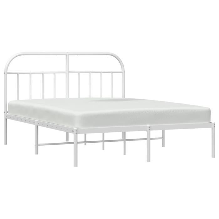 Cadre de lit - ZERODIS - A353684 - Métal blanc - 140x190 cm - Design classique intemporel