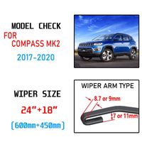 Essuie-Glaces Pour Jeep Compass 2017-2020 MK2 - Lot De 2 Lames 24"+18" Avant, U Type J Crochet