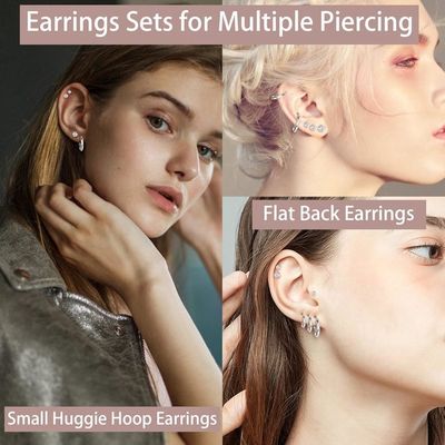 Lot De 10 Paires De Boucles D'Oreilles En Acier Inoxydable - Médicales, Créoles, Dos Plat - Pour Piercings Multiples