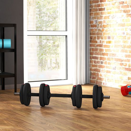 Haltères Réglables En Kit HDYS 2 X 15 KG - Musculation à Domicile Avec Disques Et Barres - Métal Noir