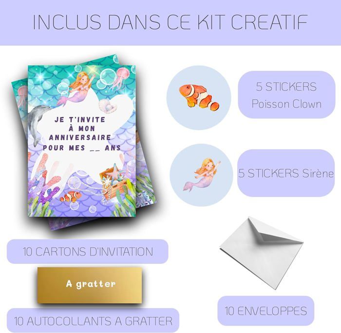 Kit 10 Invitations Princesse – Cartes + Enveloppes + Stickers – Français – Éco-responsable