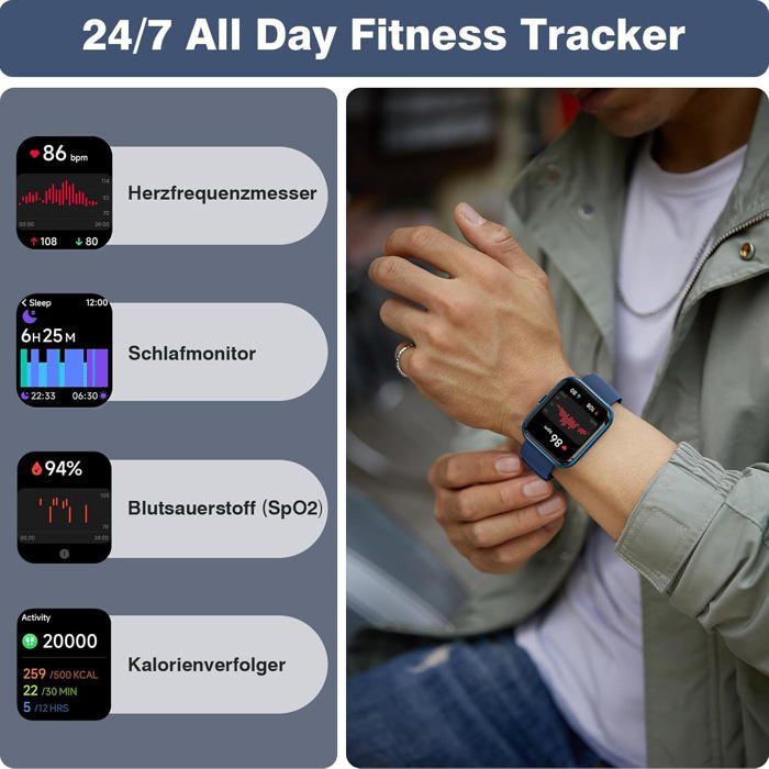 Montre Connectée GLKYSOE 1.84" écran Plein - Appels Bluetooth, 100 Modes Sport, Suivi Santé 24h/24 - Compatible Android IOS