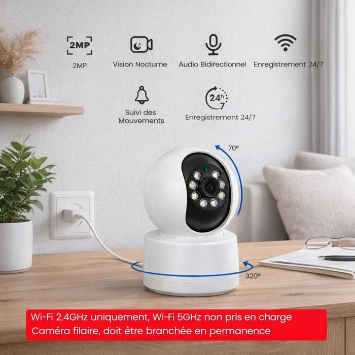 4MP 25K Caméra Surveillance WiFi Intérieure 5G/2.4 GHz WiFi Appels à