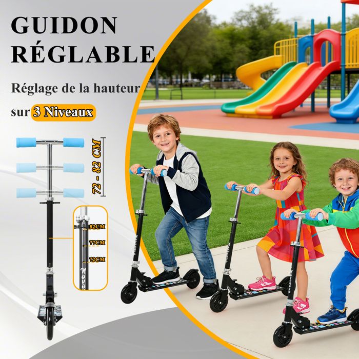 Trottinette Pliable Miraculous Ladybug – 2 Roues, Guidon Ajustable 3 Niveaux – Plateau Antidérapant – Dès 5 Ans