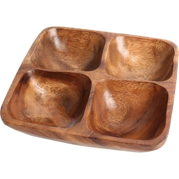 Plat à Apéritif Vintage En Bois – 4 Compartiments Carré – Années 1920-1940