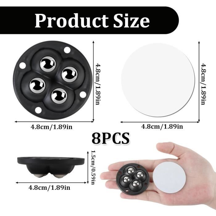 16 Roulettes à Billes Auto-adhésives – Acier/ABS – 360° – Mini Roues Pour Meubles – Nucalt