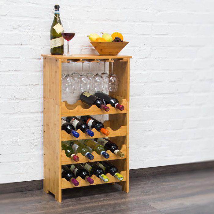 Casier à Vin En Bambou Pour 12 Bouteilles - Rangement Horizontal, étagère 3 Niveaux, Dimensions 28x56x24 Cm - Pour Cave Ou Cuisine