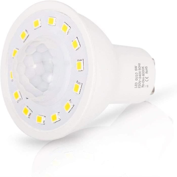 Lot de 2 Ampoules LED Gu10 avec Détecteur de Mouvement PIR 5 W Pour
