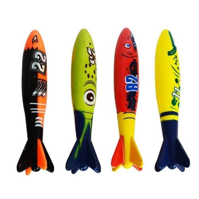 Ensemble de Jouets Fusée Torpille sous-Marine en Plastique Durable Non Toxique 4 Pièces pour Piscine et Jeux de Plongée