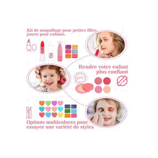 MOYKSRR Maquillage Enfant Jouet Filles, 65 Pcs Kit de Maquillage Enfant Fille, Coffret Maquillage Enfant Filles Makeup Set, Cadeau de Noël d'Anniversaire pour Les Filles de 4 5 6 7 8 9 10+ Ans