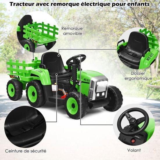 DREAMADE Children's Tractor 3-6 Years with Adjustable Bucket & Detachable Trailer, Children's Car with 6 Wheels, Imitation Construction Tractor Toy, Bulldozer Load 35 kg (Yellow