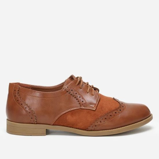 Derbies femme camel bi matieres a bout rond Marque Modele Motifs perfores Talon 2.5 cm Marron Cdiscount Chaussures
