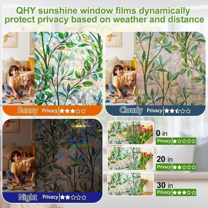 Film électrostatique Pour Vitre 110x130 Cm - Opaque, Anti-regard, Anti-UV, Sans Colle, Réutilisable (Doji)