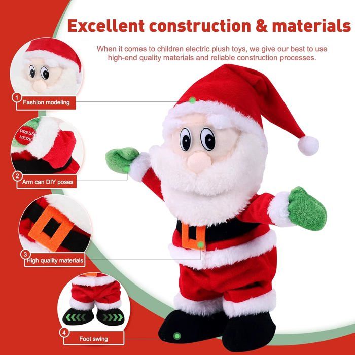Père Noël Danseur Twerk - Peluche Chantante Et Dansante Pour Décor De Noël, 19x13x34cm, Cadeau Drôle Pour Les Fêtes