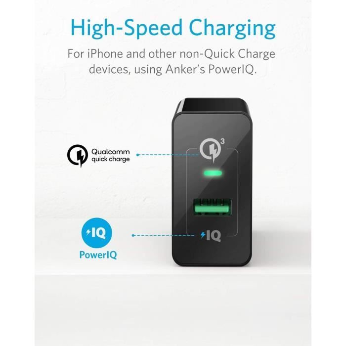 ANKER Chargeur Powerport+ 1 USB-A Qc3.0 18W Noir - Cdiscount Téléphonie