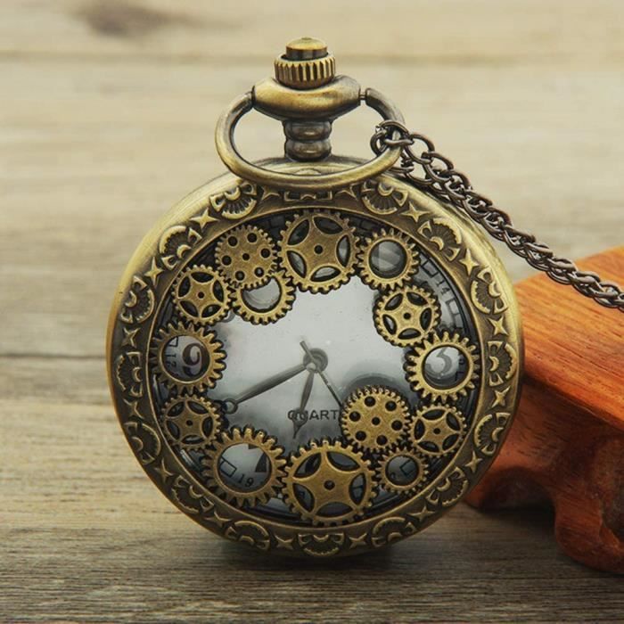 Montre De Poche Classique à Quartz - Chiffres Romains - Chaîne Incluse - Style Vintage
