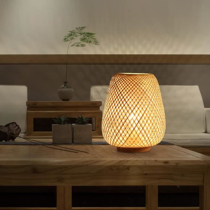 GUANSHAN Bambou Tissage Lanterne Lampe De Table Lampe De Chevet Zen  Veilleuse Décorative Table Lumineuse Éclairage Bambou Tissage Bureau  Abat-Jour