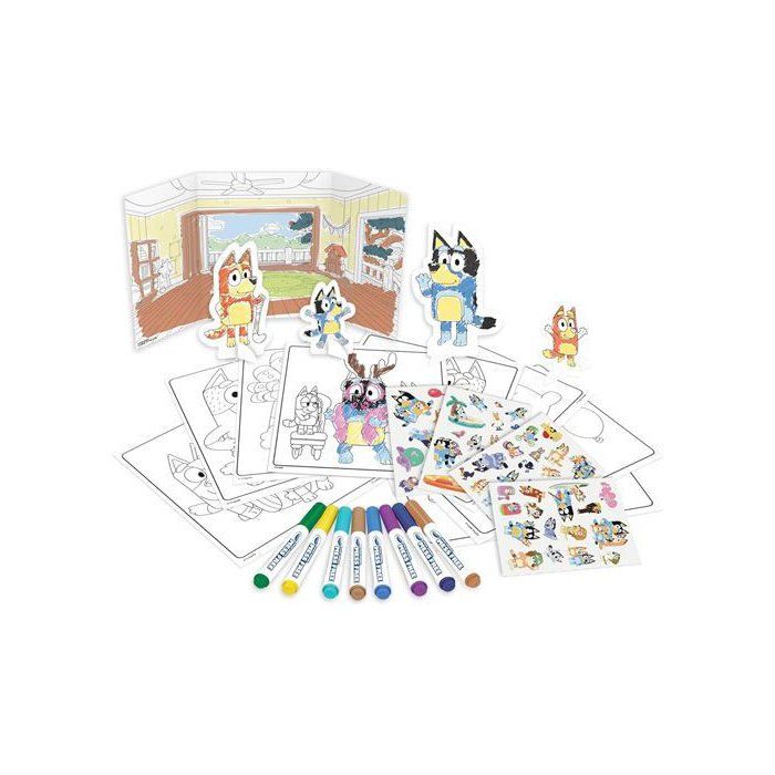 Bluey Coffret Peinture et Dessin, Boite Coloriage, Malette Crayon de Couleur et de Cire, Feutres, Cadeau Enfant (Étui Demi-Lune Bleu
