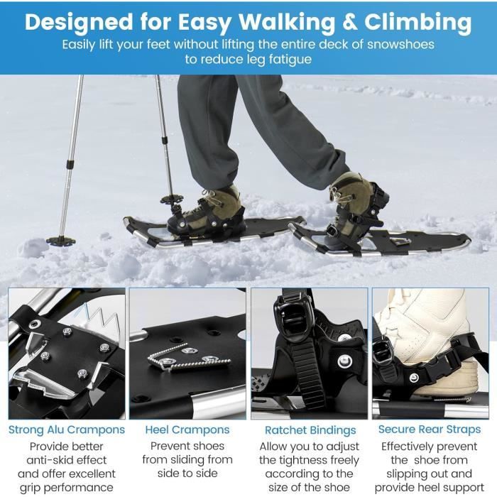 Raquettes à Neige GYMAX - Set Complet Avec Bâtons Aluminium Léger Pour Randonnée Hivernale