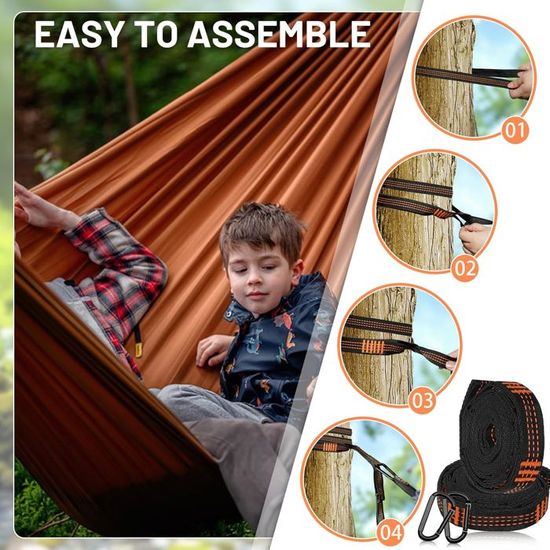 Sangle Hamac Et Balançoire Arbre – Kit De Fixation 200 Cm Avec Mousquetons Et Coussinets De Protection – Support 900 Kg Pour Hamac, Balançoire, Chaise Suspendue