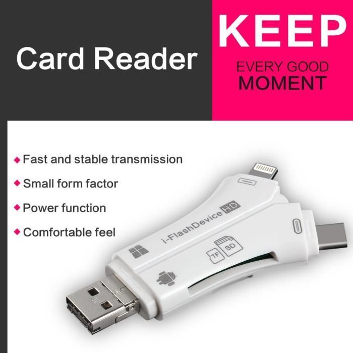 4 en 1 lecteur de carte externe USB Micro SD & TF adaptateur de lecteur de  carte compatible avec Iphone / Ipad Mac / Android / Windows PC