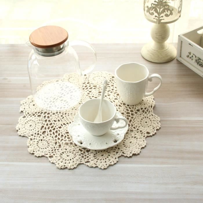 Accessoires Maison Cottage Napperons Dentelle Coton Phantomon - Lot 4 - 25cm - Fait Main - Beige Décoration Table Ronde