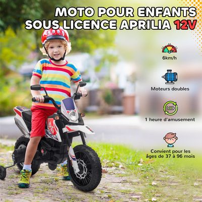 Moto Électrique pour Enfants 12V COSTWAY, Double Moteur, 4 Roues (Roues