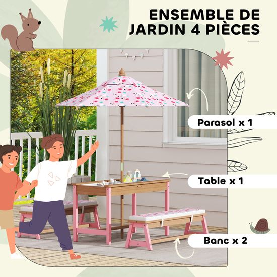 Ensemble table de pique-nique rond 110 x 70 cm avec 4 bancs intégrés Ensemble table de pique-nique rond 110 x 70 cm avec 4 bancs intégrés