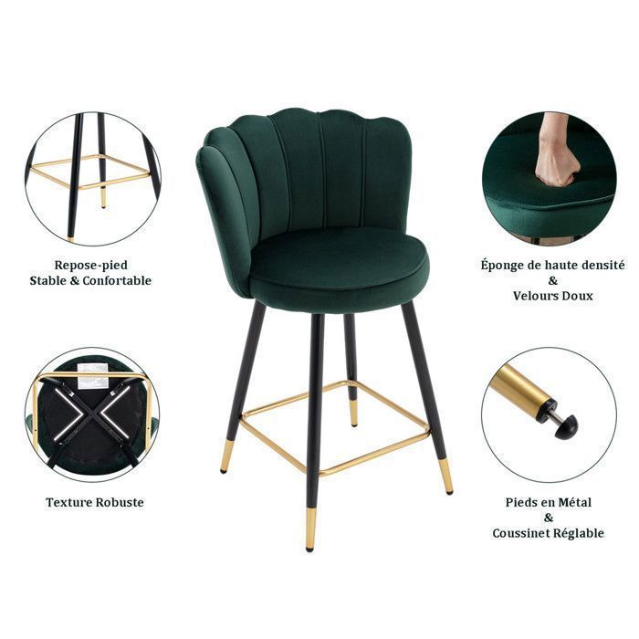 Tabouret Réglable Hauteur Furwoo Tabouret Roulant FURWOO - Hauteur Réglable 45-61cm - Siège Rectangle Vert Tabouret Roulant Réglable Hauteur Massage Spa Vert