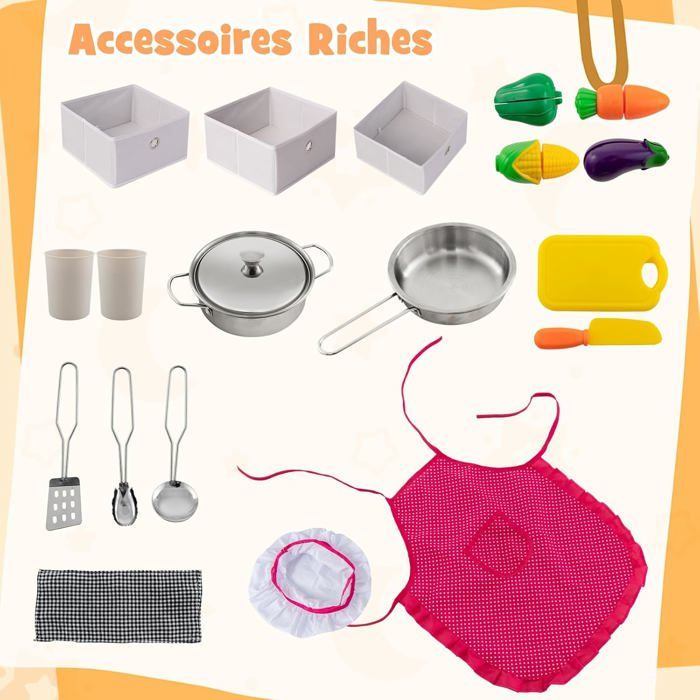 Cuisine D'Angle En Bois Pour Enfant Avec Lumières Et Sons | Équipée Four, Évier, Hotte, Accessoires | Jeu D'Imitation Pour Filles Et Garçons 3 Ans Et Plus