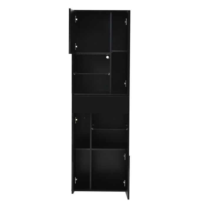 Vitrine Bibliothèque 170 Cm Avec éclairage LED - 4 Portes, 1 Tiroir, étagères Réglables | Meuble Salon Design Noir | Idéale Rangement Et Décoration