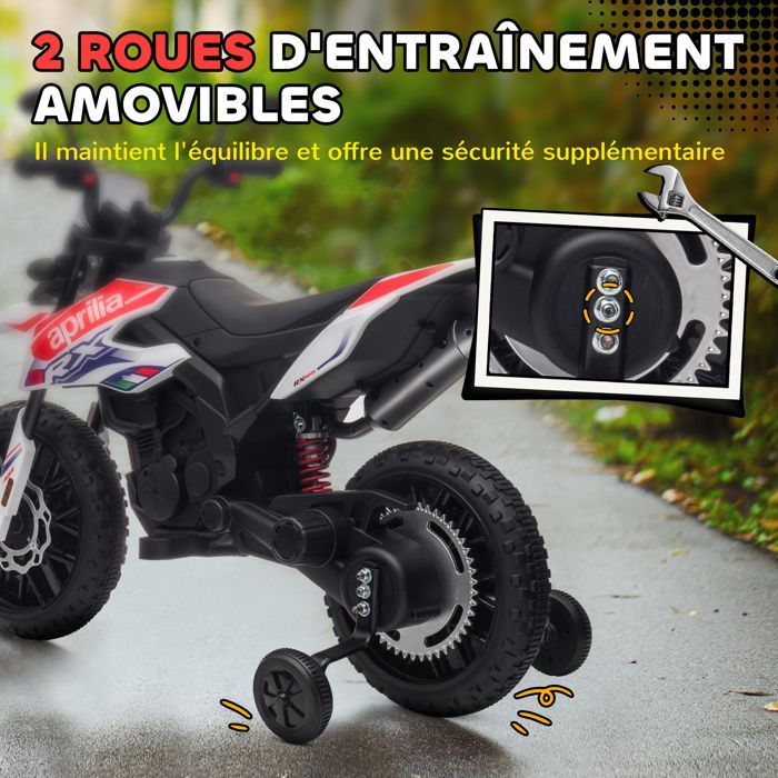 AIYAPLAY – Moto électrique Enfant 6V, Roues Stabilisatrices, Musique, Lumières, 2,4 Km/h, Pour 18-36 Mois, Charge 30 Kg, Noire