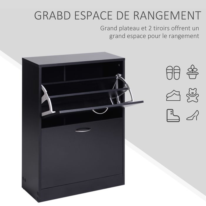 Meuble à Chaussures HOMCOM 2 Portes Abattantes - Rangement Entrée 62,5 X 26 X 81 Cm Gris Blanc