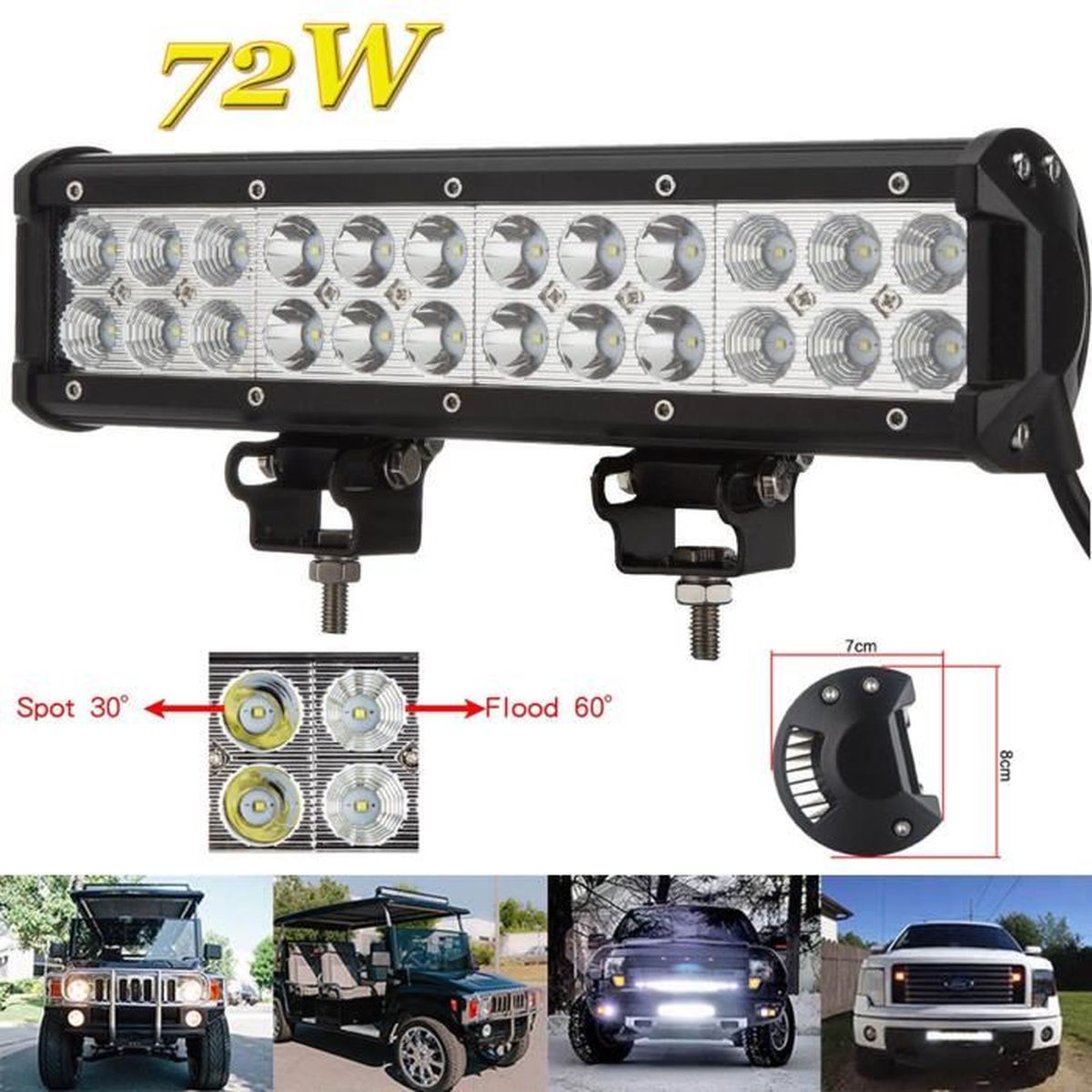 22/" 120 W DEL Spot Work Light Barre de toit SUV Avant Feu Arrière Imperméable 12 V 24 V