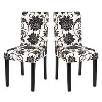 Lot de 2 chaises de salle à manger en tissu imprimé blanc&noir pieds foncés CDS04022