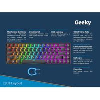 Geeky GK65 SE 65% Clavier de Jeu Mécanique ANSI US Noir