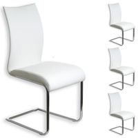 Lot de 4 chaises de salle à manger ALADINO - IDIMEX - Piètement chromé - Revêtement synthétique blanc