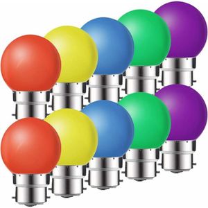 AMPOULE - LED Lot de 10 Ampoules LED B22 2W, Ampoules Colorées à Économie d'Energie, Ampoules Guirlande, Rouge, Jaune, Bleu, Vert, Violet