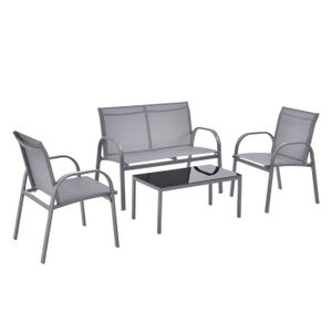 Salon bas de jardin Salon de jardin - Gagra - 4 meubles - Acier PVC polyester - Noir gris clair