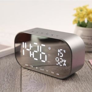 ERAY Haut-Parleur Bluetooth V4.2 avec Miroir LED Horloge Affichage//6W St/ér/éo Basse//R/éveil//Fonction de Snooze//Veilleuse Noir Enceinte Bluetooth 3.5mm AUX C/âble et USB C/âble Fournis