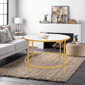 TABLE BASSE Table basse ronde monocouche 70 * 45,5 cm avec pieds dorés sur planche de bois - HOMEWELL