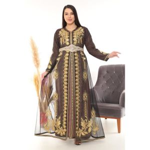 DJELLABA – CAFTAN – TAKCHITA Caftan Prune dore perle takchita abaya karakou grande taille robe dubai oriental