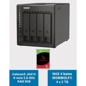 SERVEUR STOCKAGE - NAS  QNAP TS-453E 8GB Serveur NAS 4 baies IRONWOLF 12To (4x3To)