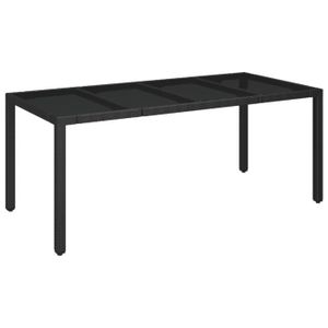 TABLE DE JARDIN  Table de jardin dessus en verre Noir 190x90x75cm Résine tressée - Qqmora - DRG36566