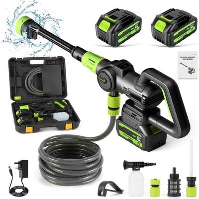 Nettoyeur Haute Pression Sans Fil 200 Bar - Pistolet Portable Avec 2 Batteries 4000 MAh, 4 Niveaux, 6 En 1 Buses Et Tuyau 5m