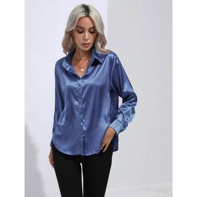 Chemisier à manches longues pour femme, bleu, S