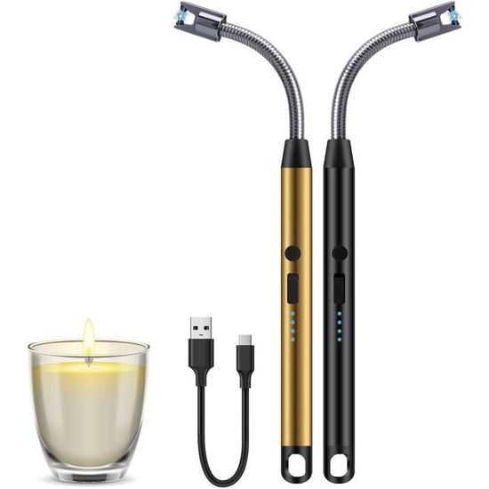 Lot De 3 Allume-Bougies Électriques à Arc – Briquet USB Rechargeable Avec Cou 720° Rotatif, Affichage Batterie – Roségold, Argent, Bleu
