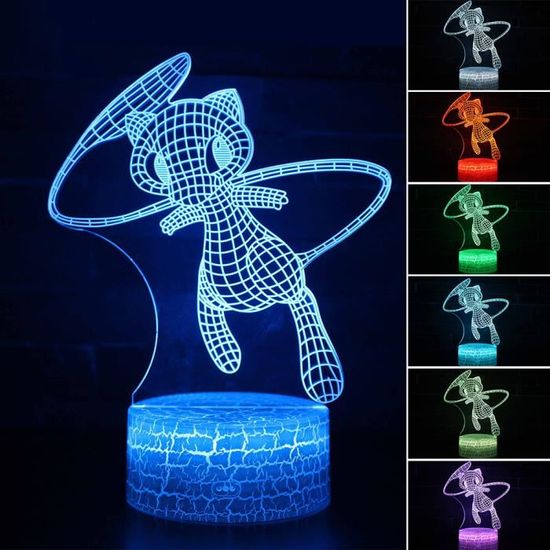 3D Lampes Illusions Pokémon Mew Cartoons Lampe Veilleuse LED 7 Couleurs Télécommande Touch Mood Décoration Lamp de Table Cadeau