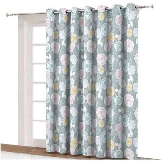 Rideaux Occultants 2 Panneaux 110x215cm - Motif Fleurs étoiles - Isolant Thermique Et Phonique - Couleur Brun